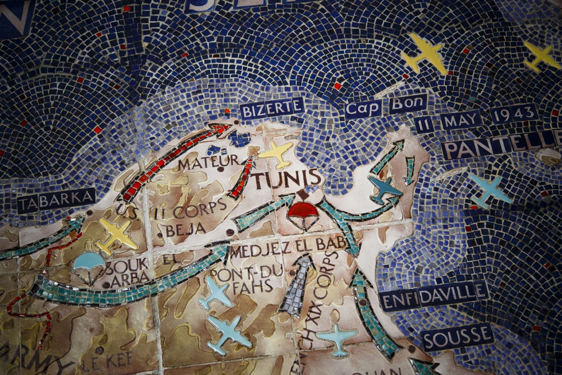 Détail de la carte murale (mosaïque) du North Africa American Cemetery and Memorial (AMBC)